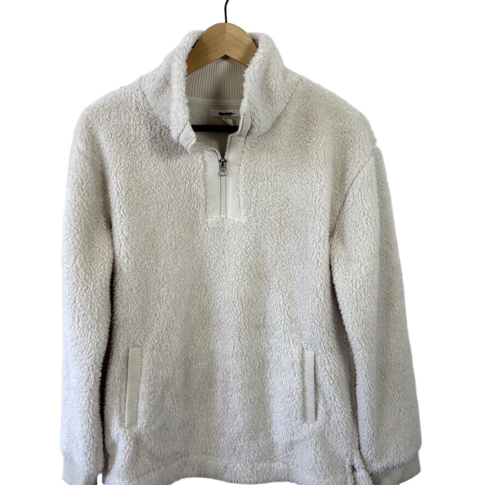 Lou & Grey Cream Sherpa Quarter Zip Pullover Jacket XS